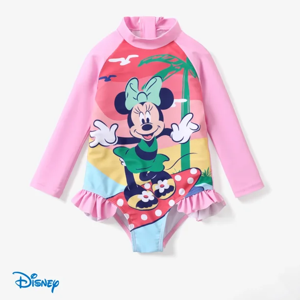 Disney Toddler Girls Swimsuit Minnie Mouse Rash Guard Graphic Bathing Suits Pink Kids 67 T