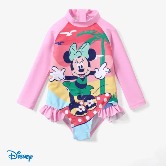 Disney Toddler Girls Swimsuit Minnie Mouse Rash Guard Graphic Bathing Suits Pink Kids 3-4T