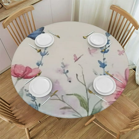 

Autua Flowers Butterflies Watercolor Round Tablecloth 100% Polyester Waterproof Resistant Fabric Washable for Indoor Outdoor Decoration 31 -35