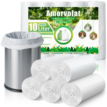 Amorvolat 3 Gallon/10L Garbage Bags Small Trash Bags for Bathroom, Office, Bedroom, Kitchen, 120 Count,White