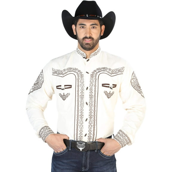 El Señor de los Cielos Charro Embroidery Shirt Beige/Brown 126690