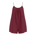 thumbnail image 4 of HAIJIE Linen Rompers for Women Casual Sleeveless Short Overalls Spaghetti Strap Shorts Jumpsuit with Pockets (Brick Red,L), 4 of 6