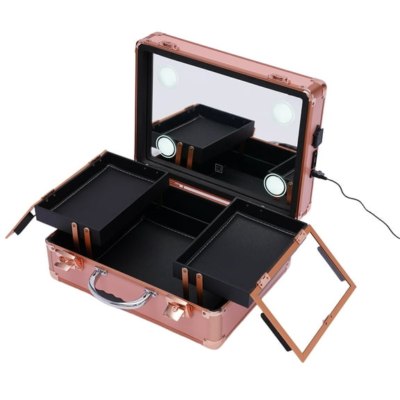 ChicHomey Travel Makeup Train Case Portable Cosmetic Organizer Storage Box w Light Mirror