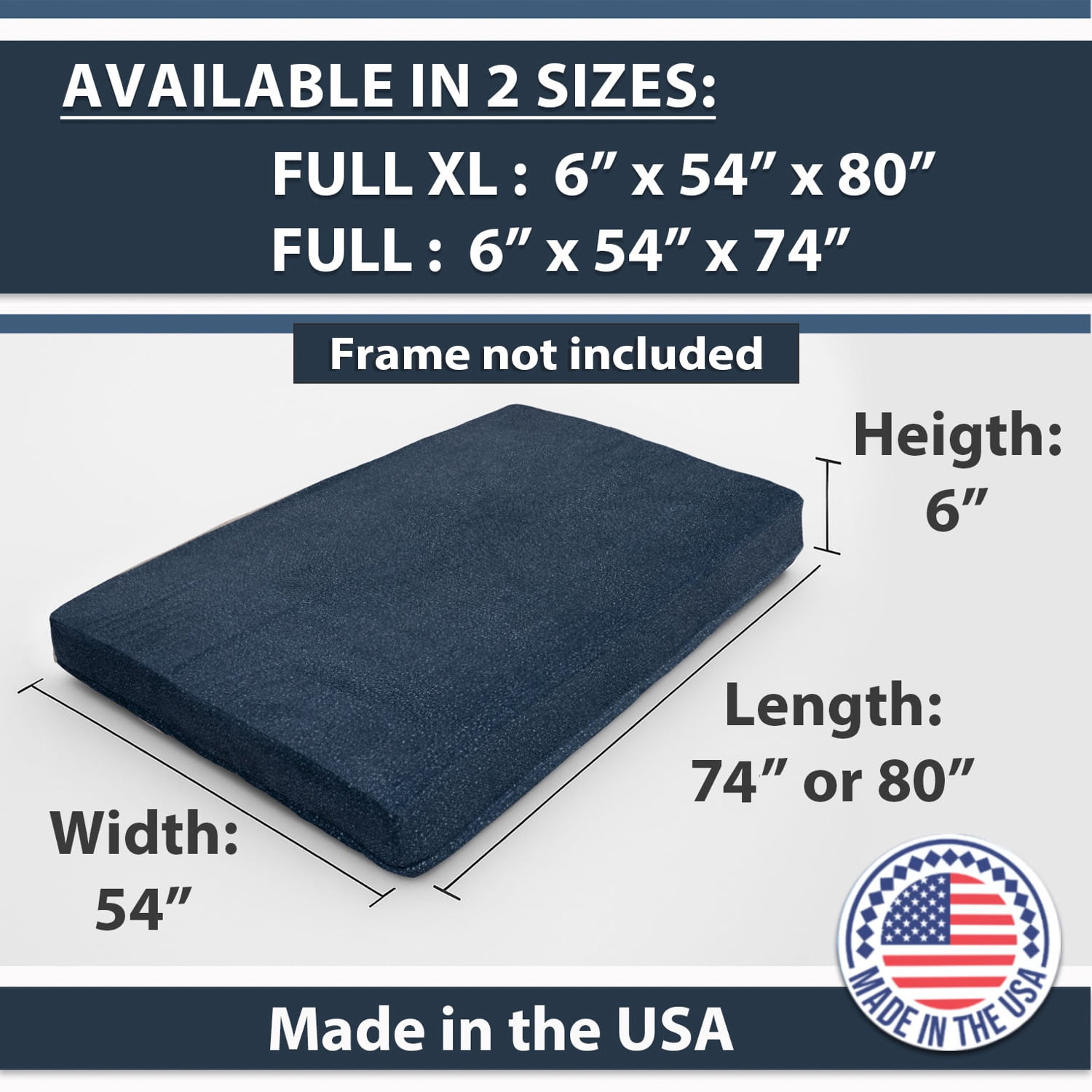 Yoneston Full Size Memory Foam Futon Mattress, Thick Foldable Sofa Bed Cushion with Washable Removable Cover for Guest Room Apartment Dorm, Denim