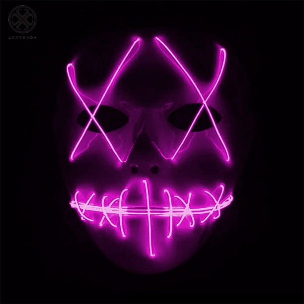 Luxtrada Halloween LED Glow Mask Led Costume Mask EL Wire Up The Purge + AA Battery (Pink) - Walmart.com