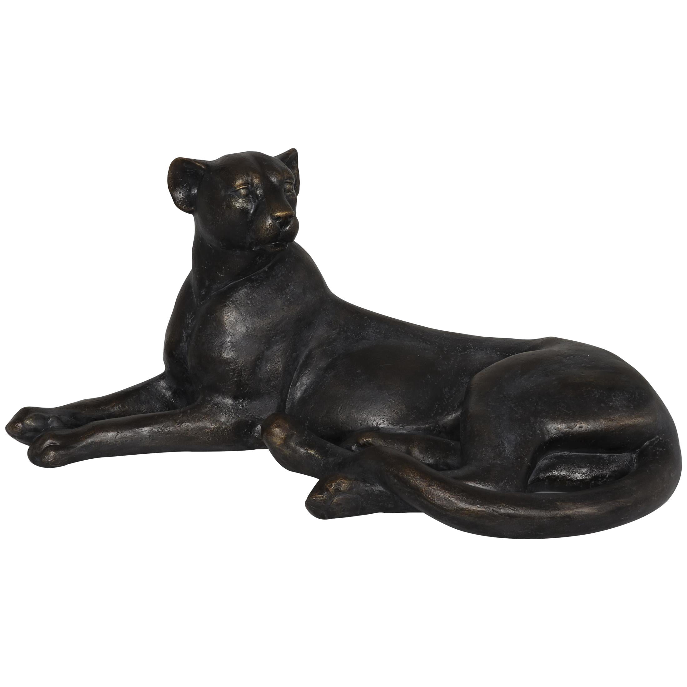 29" x 13" Black Polyresin Laying Leopard Sculpture, by DecMode