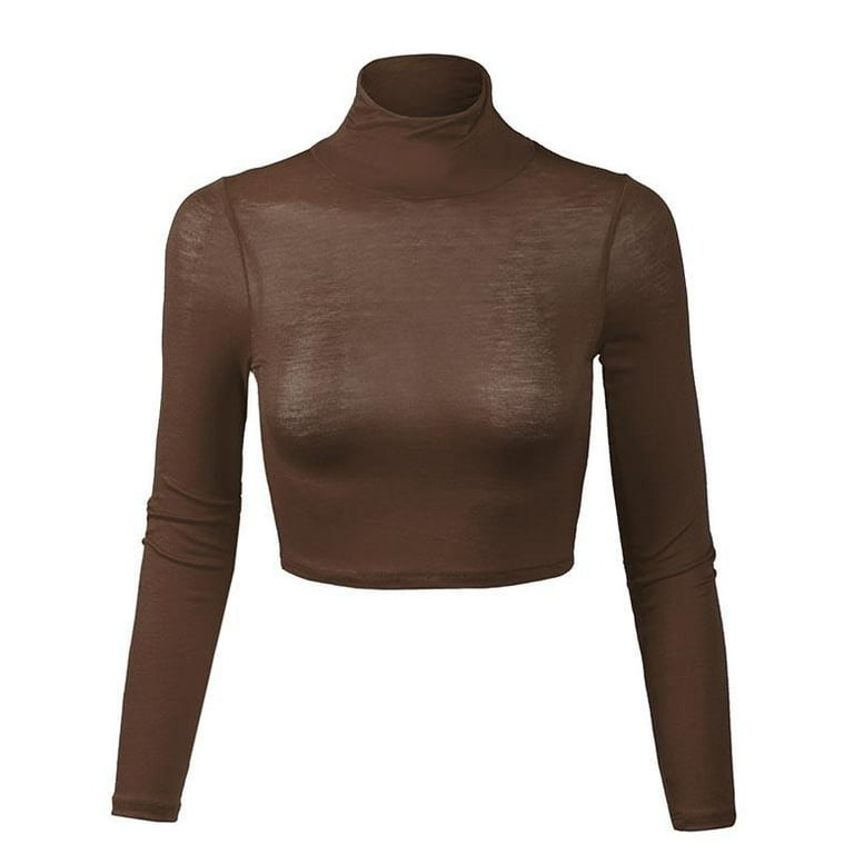 Fitted Long Sleeve Turtleneck Crop Top~Orange / Medium Fitted Long Sleeve Turtleneck Crop Top~Orange / Medium