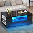thumbnail image 2 of Uforic LED Coffee Tables High Glossy Center Table with 2 Sliding Drawers and Open Shelf, Black, 2 of 8