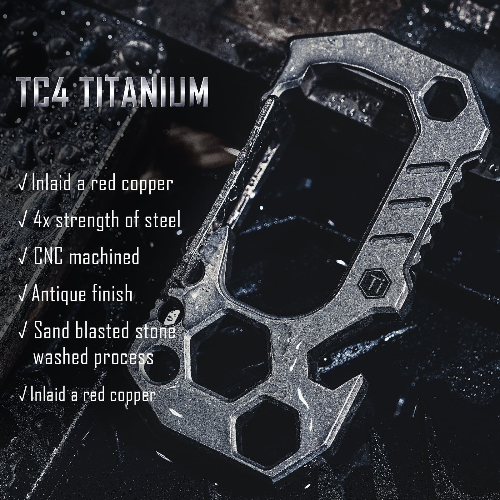 Key Unity Carabiner Keychain Titanium Multitool, 4 in 1 EDC Key Chain for Men and Women, 3x1.5x0.3inches, KU01