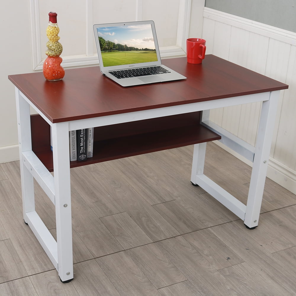 Musetech Home Office Desk Computer Table Modern Simple Design Wood Desktop Metal Frame Study Writing Workstation W Storage Rack