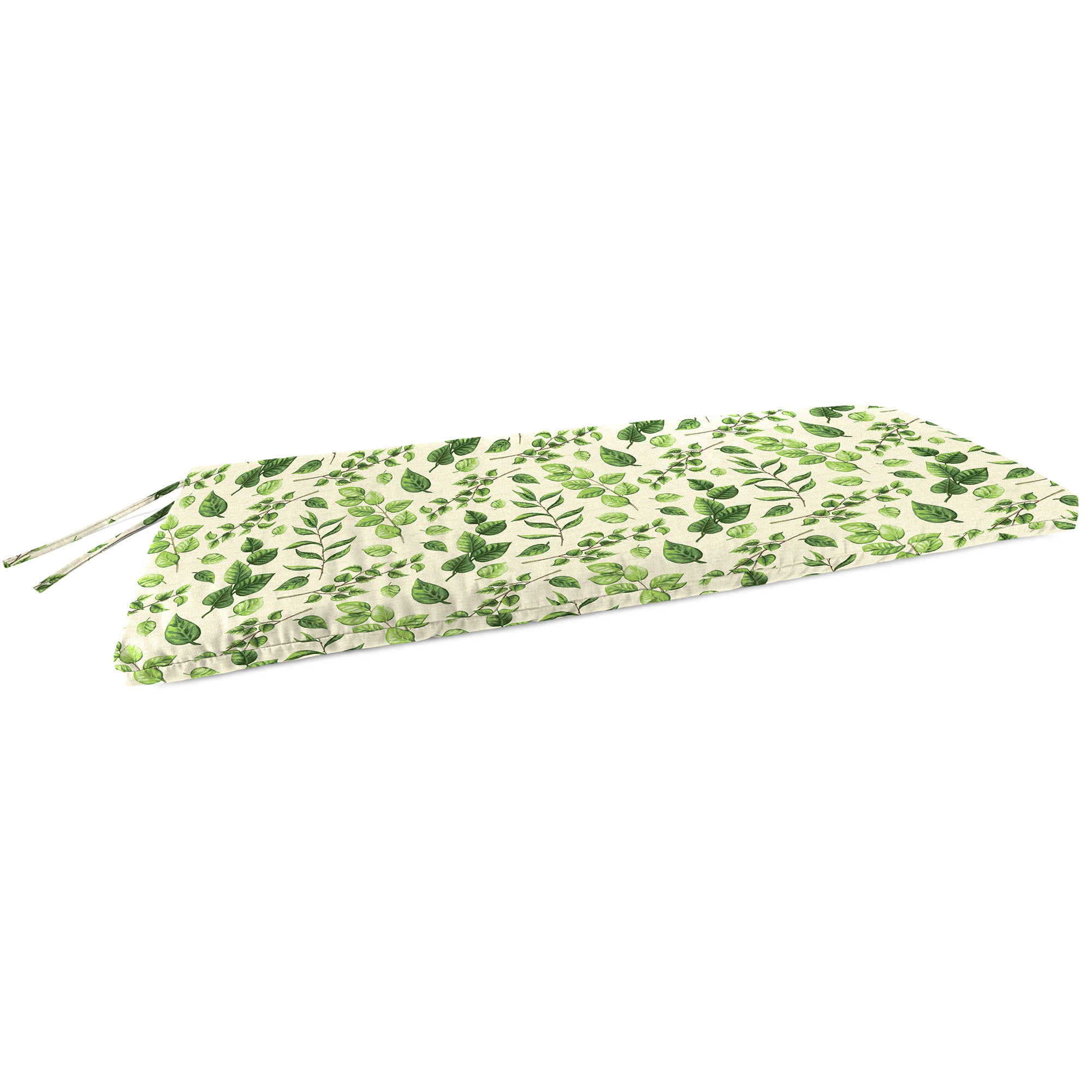 Jordan Manufacturing 41" x 17" Natik Aloe Green Leaves Rectangular Outdoor Settee Swing Bench Cushion with Ties