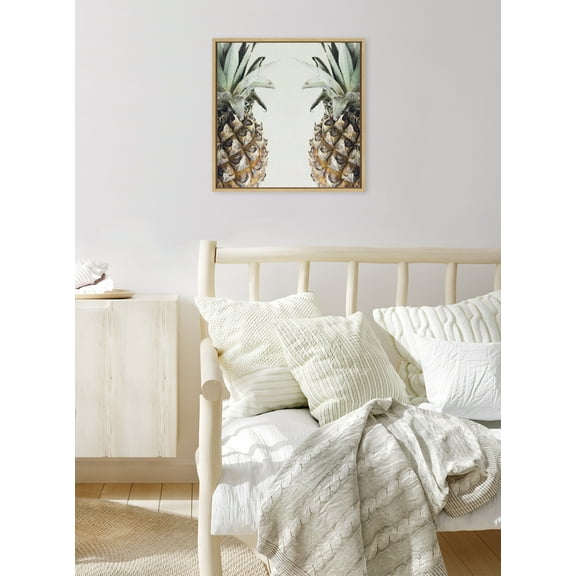 Kate and Laurel Sylvie Pineapples Framed Canvas Wall Art by Emiko and Mark Franzen of F2Images, 22x22 Natural, Tropical Fruit Art for Wall