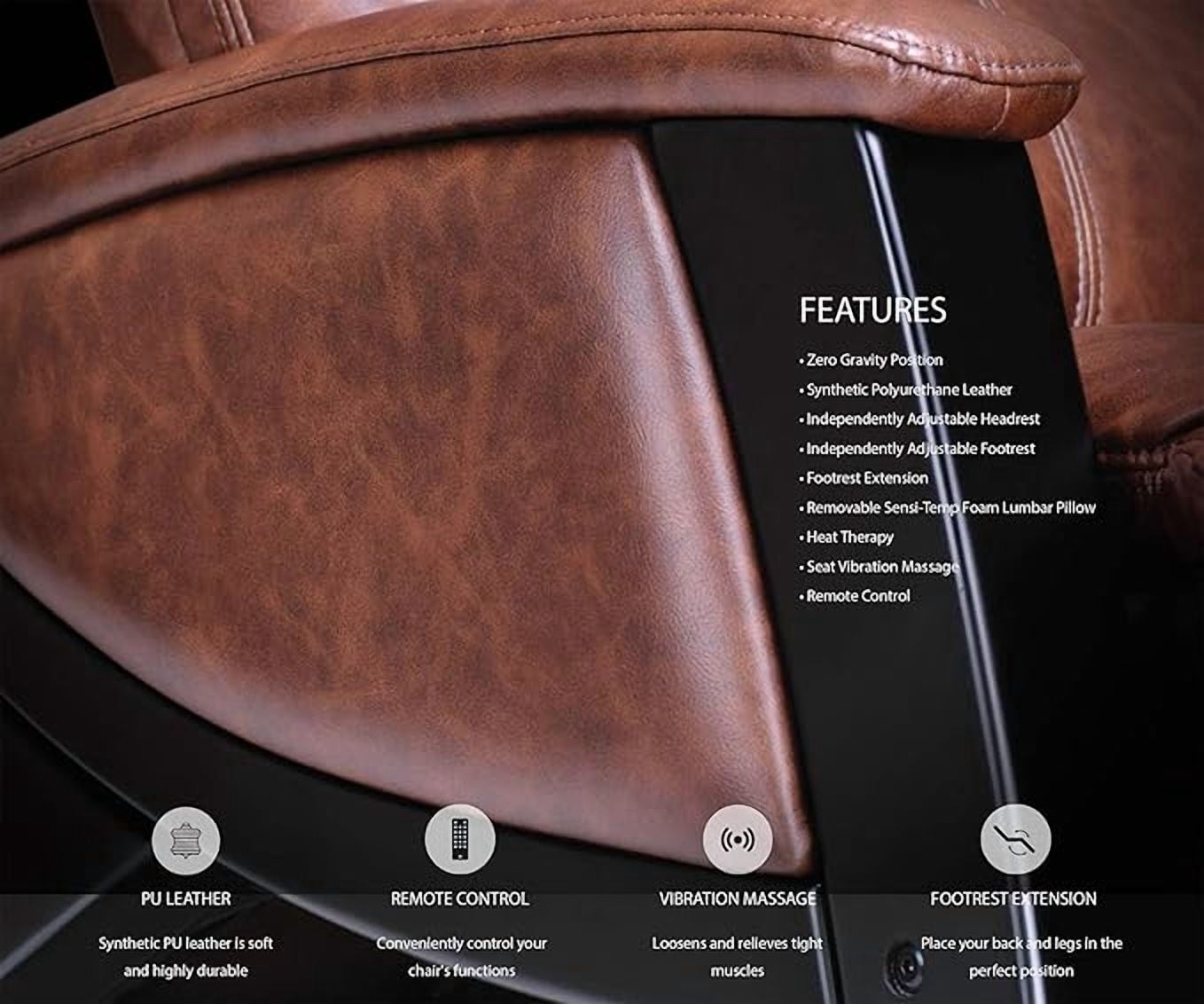 Svago ZGR Plus SV-395 Dual Power Infinite Position Zero Anti Gravity Recliner Chair with Heat and Massage - Cognac Faux Leather with White Glove in-Home Delivery and Setup