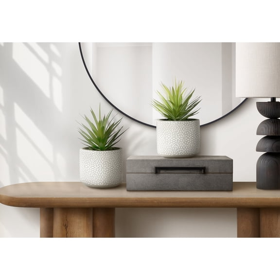 Artificial Plant - Set Of 2 - 9" Tall - Succulent - White Cement Pots