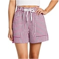 thumbnail image 6 of OIOLOYJM Shorts for Women Athletic Striped Loose Drawstring High Rise Wide Leg Beach Shorts Summer Lounge Vacation Smocked Short Pants with Pockets Purple 2XL, 6 of 6