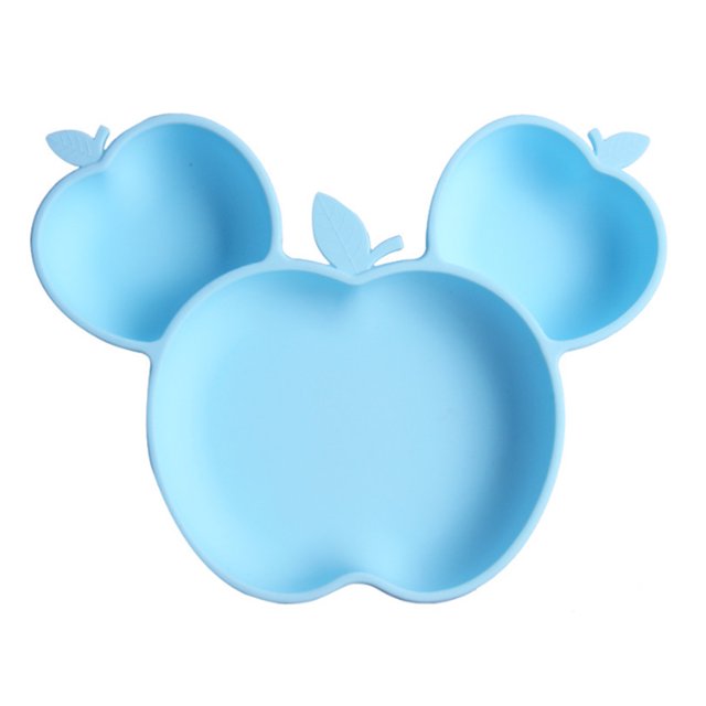 Cute Apple Shaped Child Feeding Plate for Baby Toddlers Waterproof No Slip Portable Reusable Silicone Dinner Plate
