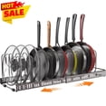 thumbnail image 1 of Expandable Pot and Pan Organizer 7-Compartment - Adjustable Customizable Design with Spacious Dividers for Pots, Pans, Cookware, and Bakeware Perfect for Cabinet, Kitchen Countertop, Pantry Storage, 1 of 8