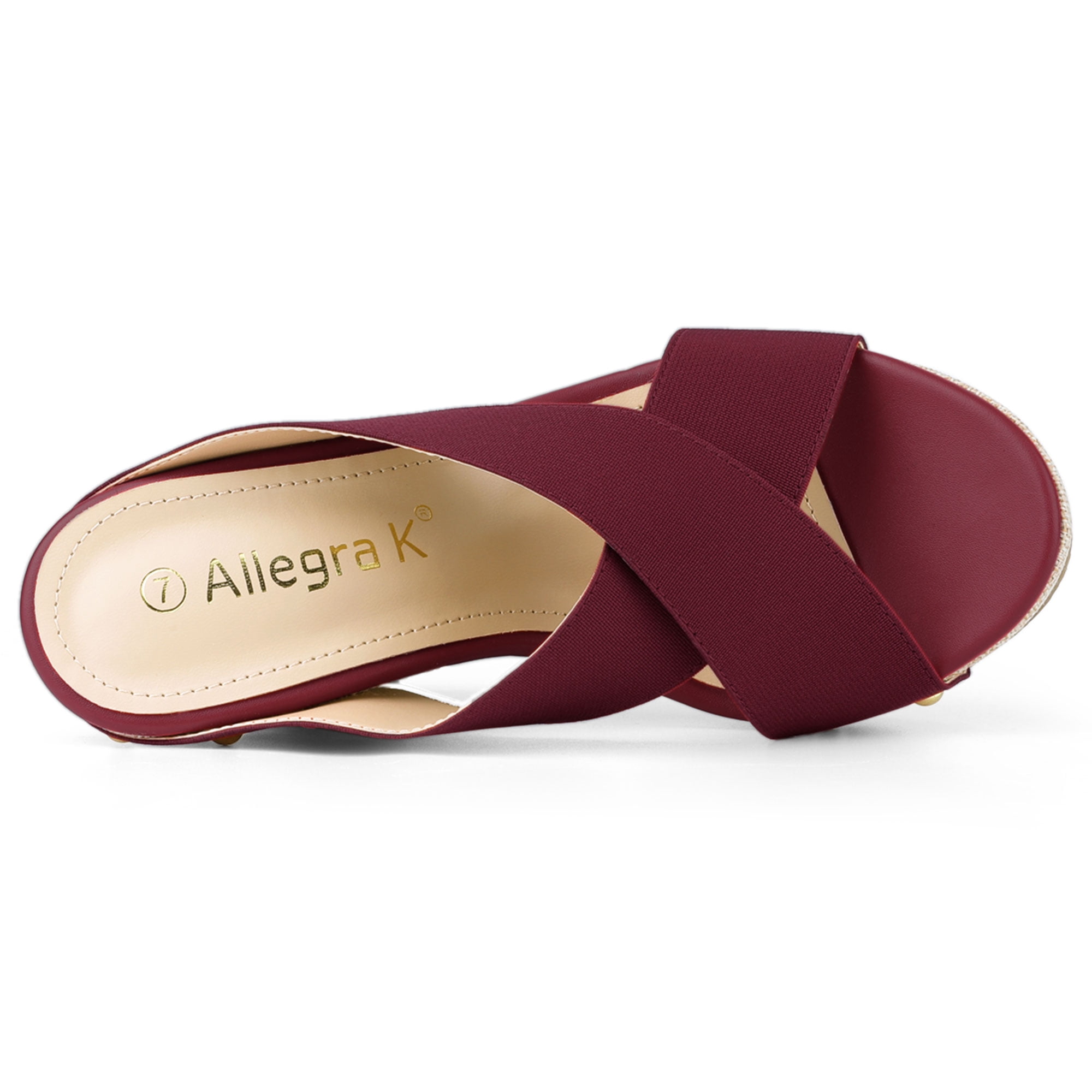 DARING DIVA Women's Stylish Open Toe Linen Platform Slide Wedge Sandals Burgundy 7.5