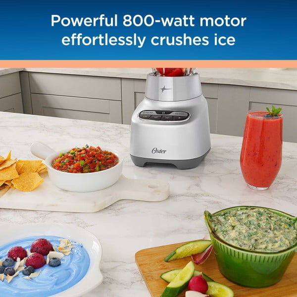 Oster 2181591 One Touch Blender - Stainless Steel: Glass Jar, 6 Cup, Smoothies, Ice Crush, 800 Watts