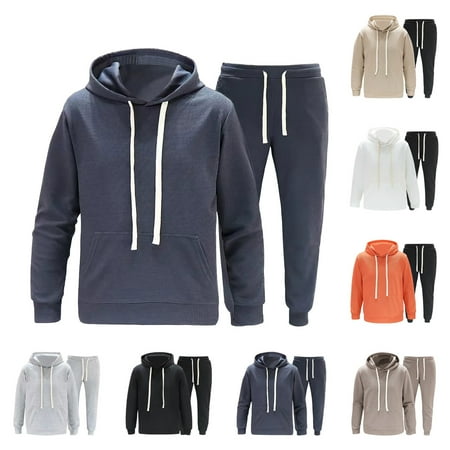 Kinrui Mens Tracksuit 2 Piece Athletic Sweatsuits Waffled Drawstring Running Sport Hooded Sweatshirts Jogging Sweatpants Set Navy M