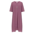 thumbnail image 4 of yillto Women's Plus Size Dress Round Neck Short Sleeve Dresses Solid Color Elegant Dresses, 4 of 6