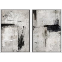 IDEA4WALL Framed Canvas Print Wall Art Set Grey & Black Abstract Shape Illustrations Modern Art Decorative Bohemian Chic Artwork for Living Room, Bedroom, Office - White 24"x36"x3