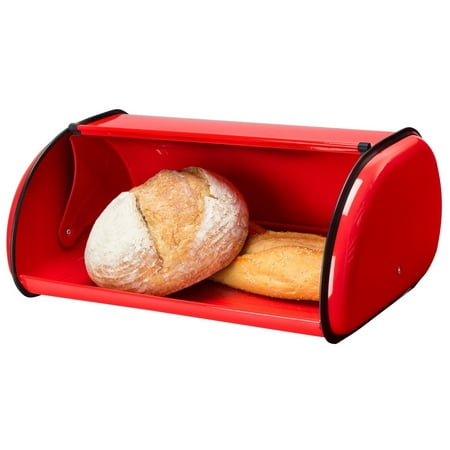 Alessi Bread Bin - Greenco High Quality Stainless Steel Bread Bin Storage Box, Roll up Lid (Red)