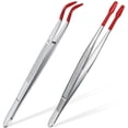 thumbnail image 1 of Juego de 2 pinzas con puntas recubiertas, pinzas planas y dobladas para joyería, manualidades, electrónica industrial, color rojo, 1 of 8