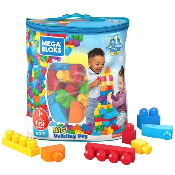 Mega Bloks First Builders Big Building Bag with Big Building Blocks, Building Toys for Toddlers (80 Pieces)