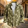 thumbnail image 5 of Fsmtpdam Cotton Hawaiian Shirts for Men Floral Button Down Collared Long Sleeve Boho V Neck Vintage Top Lightweight Summer Beach Holiday Relaxed Fit Vacation Tees, 5 of 5