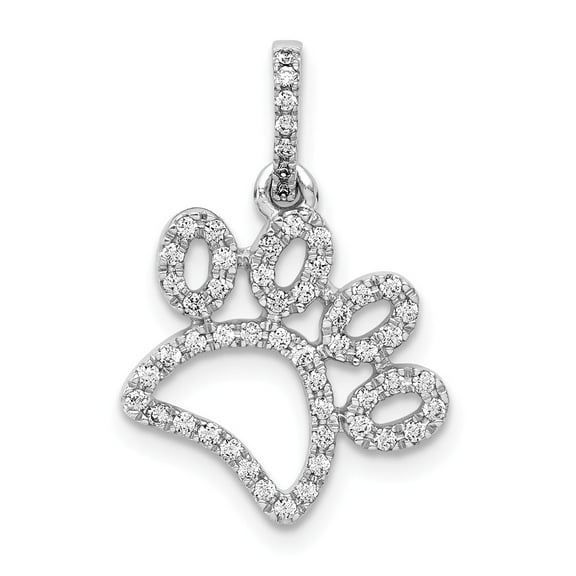 14K White Gold Charm Pendant Diamond Round 1 4Ct. Paw Print