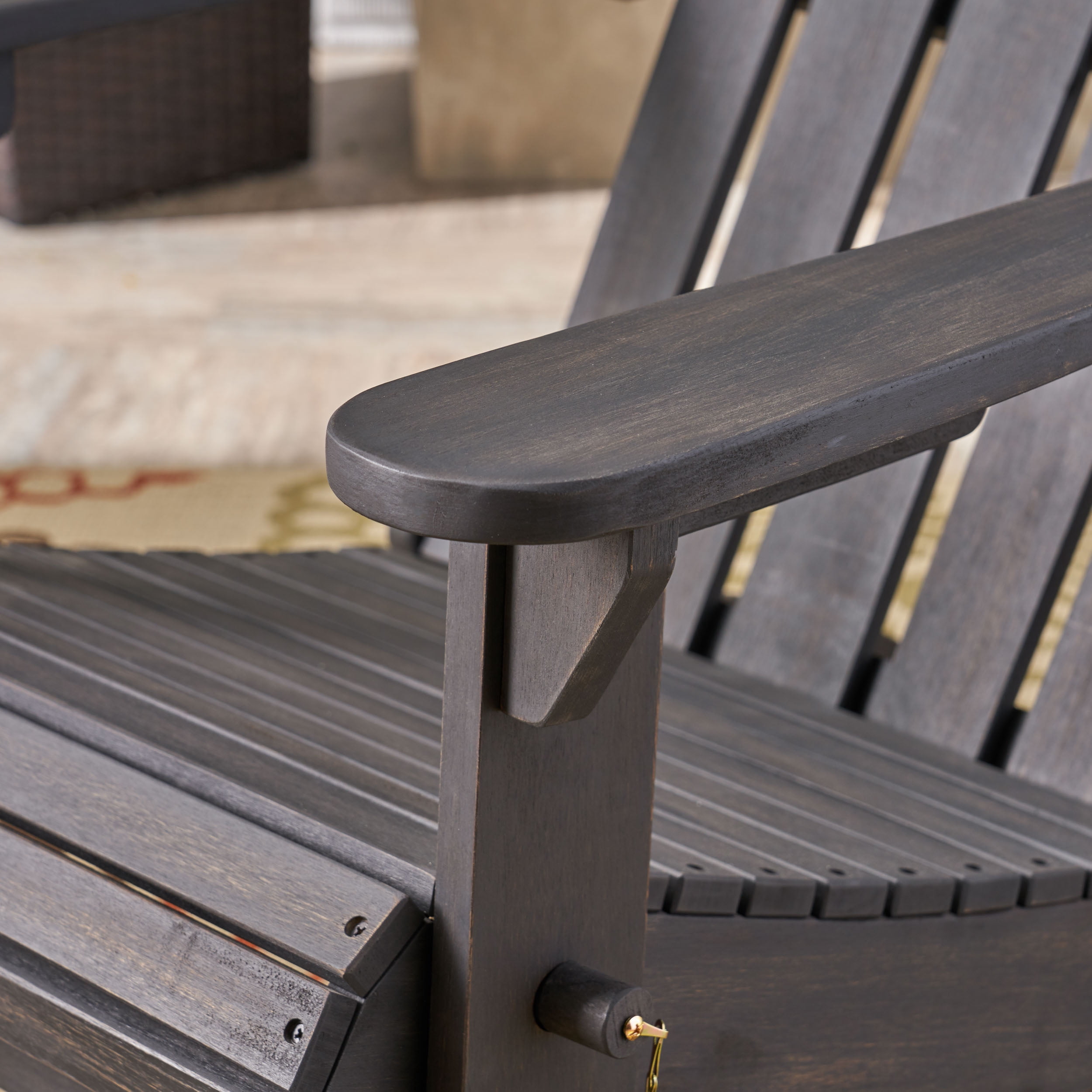 Noble House Hollywood Outdoor Foldable Acacia Wood Adirondack Chair Dark Gray