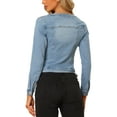 thumbnail image 4 of INSPIRE CHIC Women's Button Down Collarless Long Sleeve Cropped Denim Jacket M Light Blue, 4 of 8