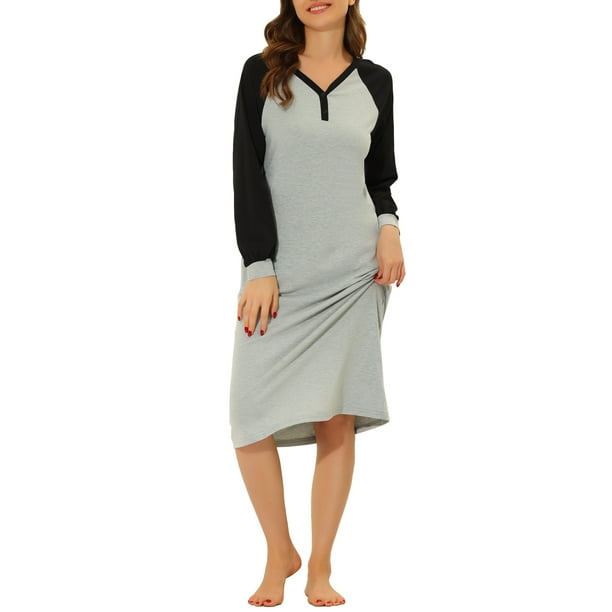 INSPIRE CHIC Vestido de salón para mujeres, pijama de camisa de dormir, con mangas largas, cuello Henley, camisones con bolsillos, L Gris