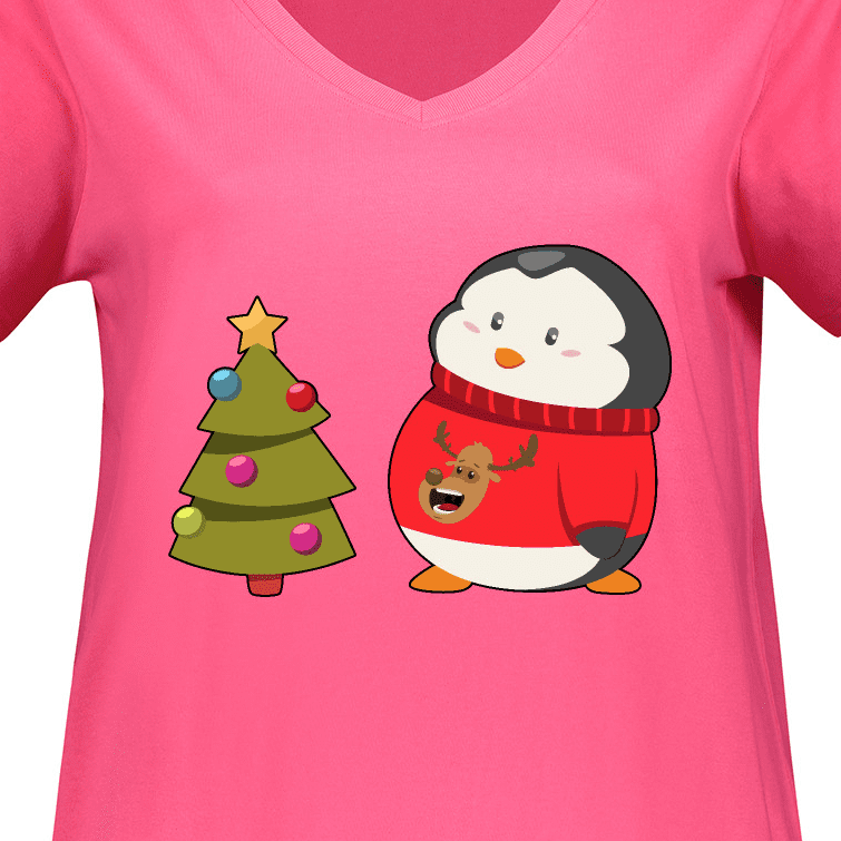 Inktastic Penguin Ugly Christmas Sweater Women s Plus Size V Neck