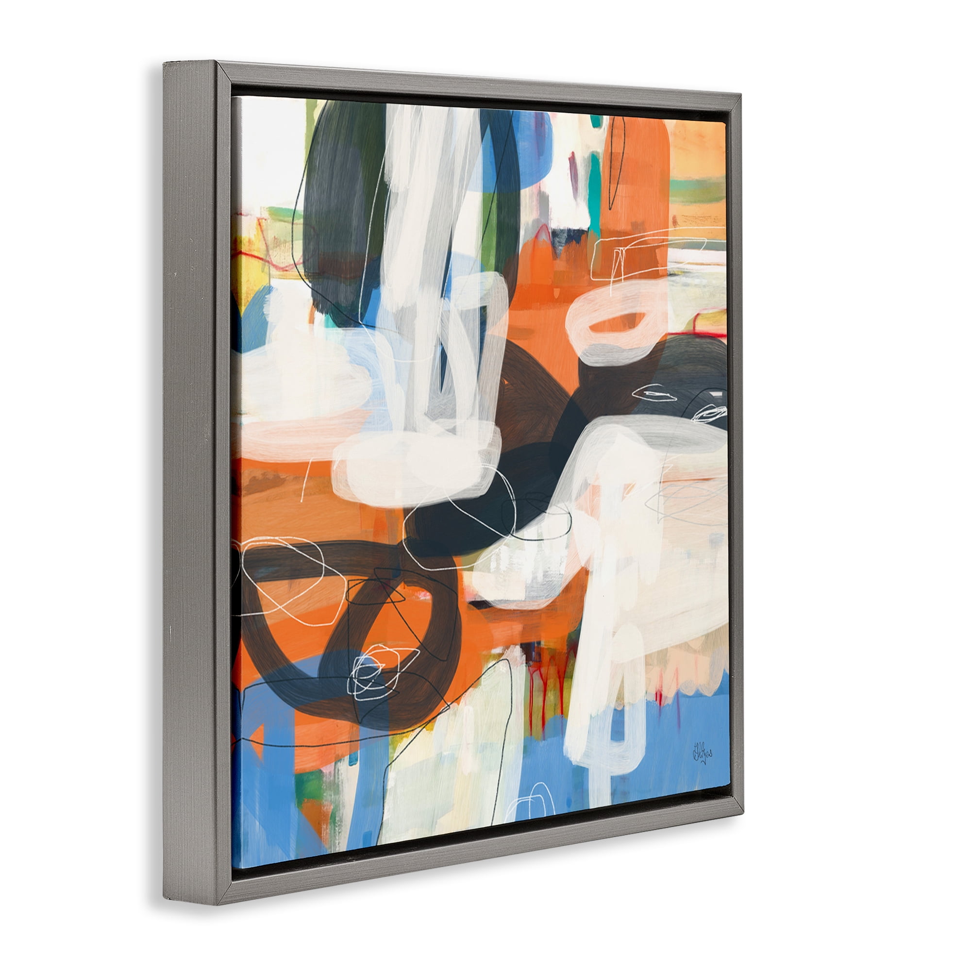 Stupell Industries Abstract Squiggle Distortion Abstract Painting Gray Floater Framed Canvas Art Print Wall Art, 18 x 18