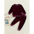 thumbnail image 2 of TSEXIEFOOFU Baby Girl Velvet Patchwork Crew-Neck Long Sleeve Sweatshirt + Casual Pants Set, 2 of 9