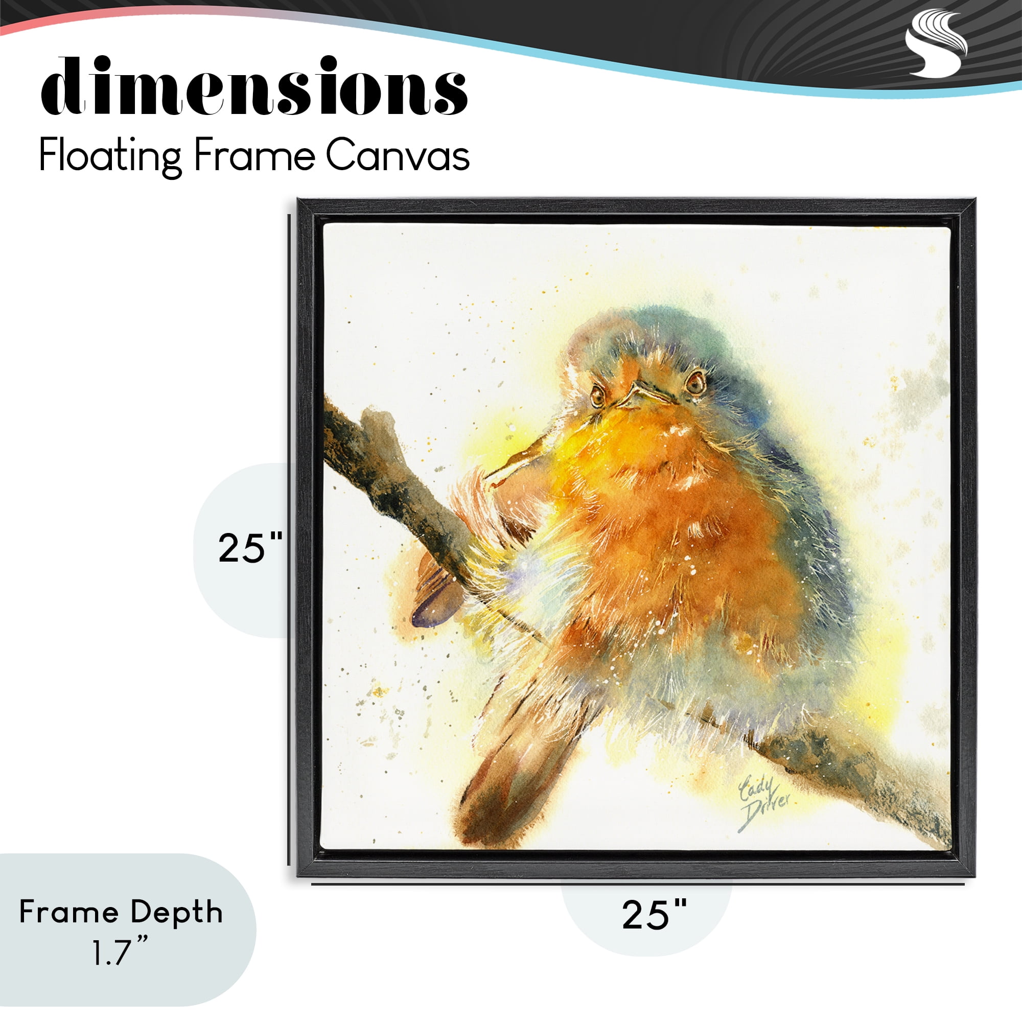 Stupell Industries Seated Songbird Watercolor Black Framed Floater Canvas Wall Art, design by Cady Driver