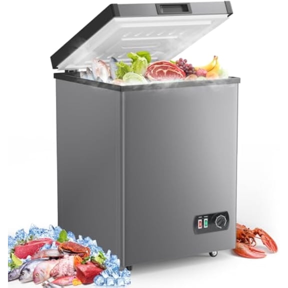 Ecotronic 3.8 Cu Ft Compact Chest Freezer, Grey, Low Noise, Energy Saving, 7-Gear Temperature Control