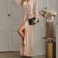 thumbnail image 3 of Vestido de mujer con lunares y lentejuelas, vestido de noche largo elegante sexy con escote en V, manga larga, cintura alta, abertura, vestido maxi con cinturón, 3 of 7