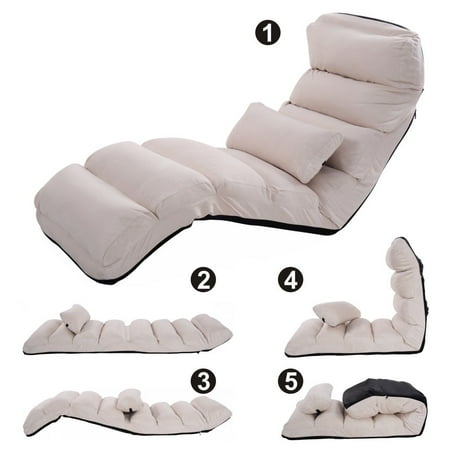 Costway Beige Folding Lazy Sofa Chair Stylish Couch Beds Lounge Costway Beige Folding Lazy Sofa Chair Stylish Couch Beds Lounge W Pillow