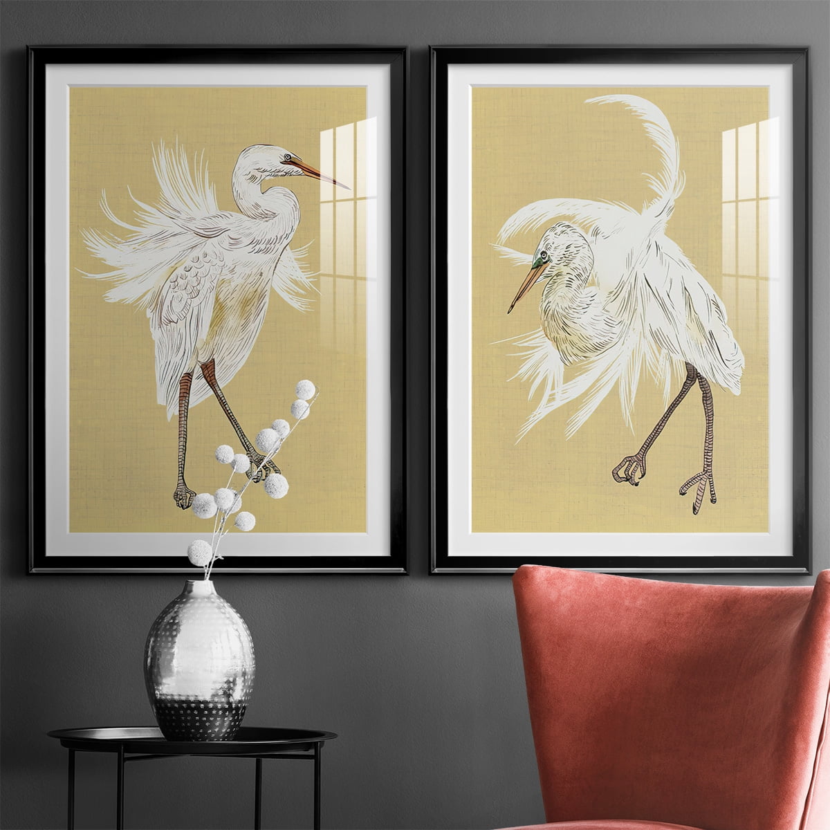 Wexford Home Heron Plumage V Premium Framed Print, 18.5" x 24.5" - Ready to Hang, Black (Set of 2)