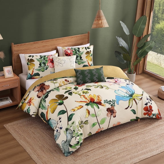 Bebejan Radiance 5 Piece Comforter Set, White, Queen, 100% Cotton Sateen, Reversible, All Season, Cozy Comfort