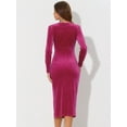 thumbnail image 4 of DARING DIVA Long Sleeves V Neck Wrap Ruched Split Cocktail Evening Dress
 L Hot Pink, 4 of 6