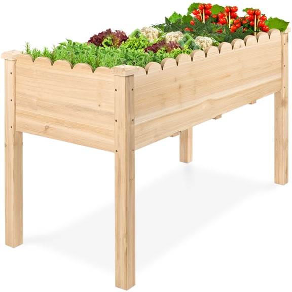 Best Choice Products 48x24x30in Raised Garden Bed, Scalloped Design, Elevated Wooden Planter for Yard - Natural