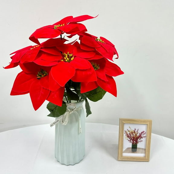 FAMTKT Artificial Flowers 1PC Simulated Poinsettia 7 Red Christmas Flowers Bouquet Decoration Artificial Flowers Suitable for Christmas Home Decoration, Gifts for Women/Men