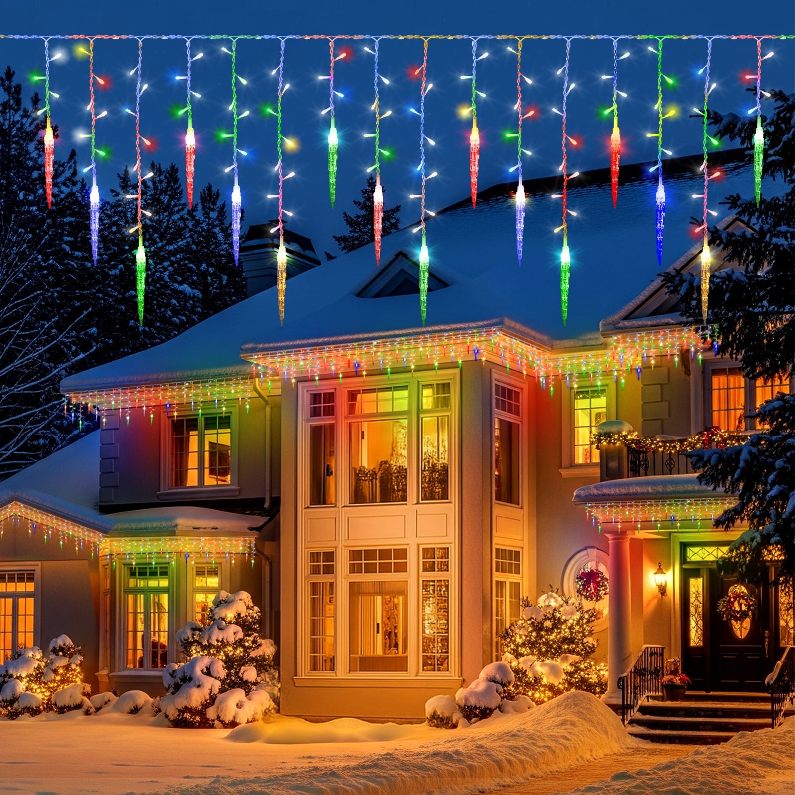 DONGPAI Christmas Icicle Lights, 11.5Ft 96 LED 8 Modes Icicle String Lights with 16 Drops Window Curtain Fairy Lights Outdoor Indoor for Christmas Wedding Holiday Decor