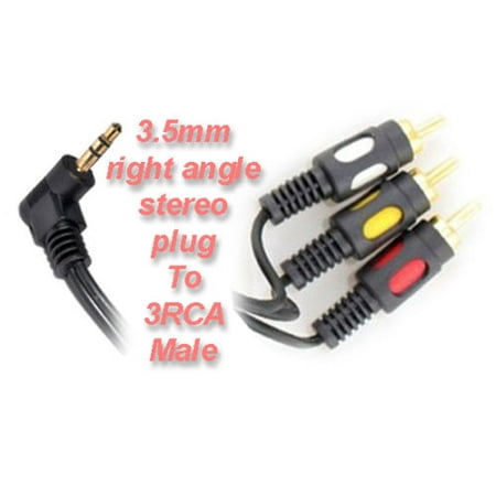 - 12ft 3.5mm 4 pole right angle stereo plug male to 3 RCA plugs male audio cable