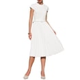 thumbnail image 1 of Vestido plisado de mujer Inspire Chic con cuello simulado, mangas cortas, ceñido a la cintura, estilo A-Line, 2XL, blanco, 1 of 5