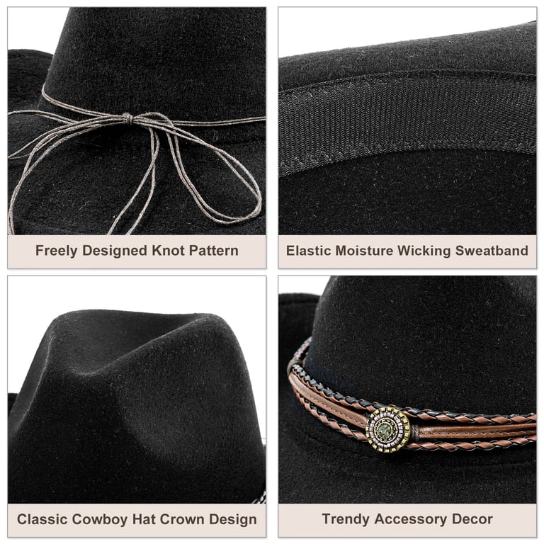 Wowstyle Unisex Black Western Cowboy Hat, Adjustable Leather  display picture 3